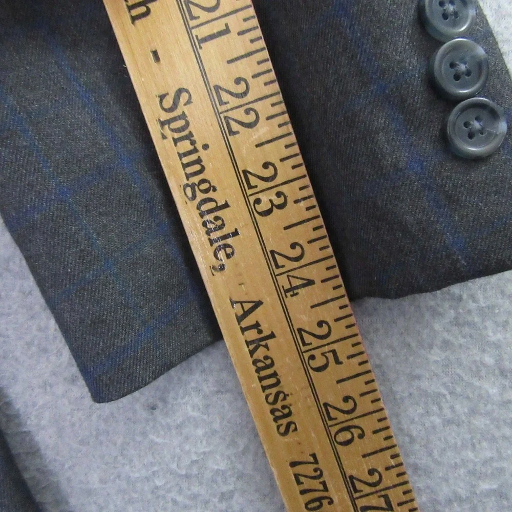 Alan Flusser Sport Coat 40R Gray Blue Windowpane Double Vent‎ Modern
